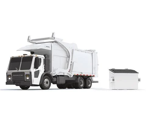 Mack LR with McNeilus Meridian Front Loader Refuse Truck and Bin in White - FIRST GEAR