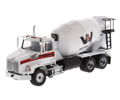 Western Star 4700 SF Concrete Mixer Truck in White with White Drum - DIECAST MASTERS