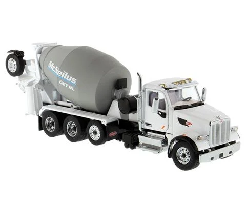 Peterbilt 567 Cab in White with Gray McNeilus Bridgemaster Concrete Mixer - DIECAST MASTERS
