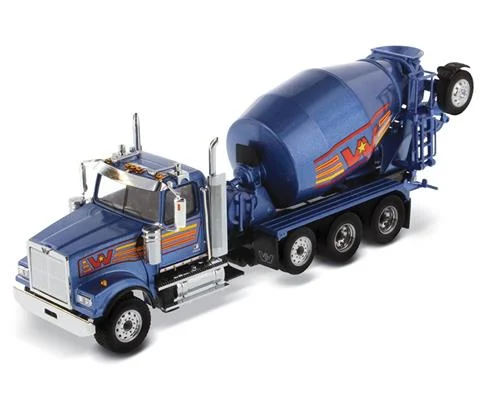 Western Star 4900 with Lift Axle and McNeilus Bridgemaster Concrete Mixer in Metallic Blue - DIECAST MASTERS