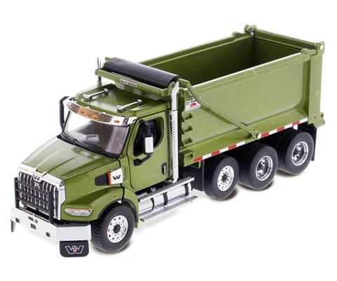 Western Star Tandem Dump Truck with Pusher Axle in Metallic Olive Green - DIECAST MASTERS
