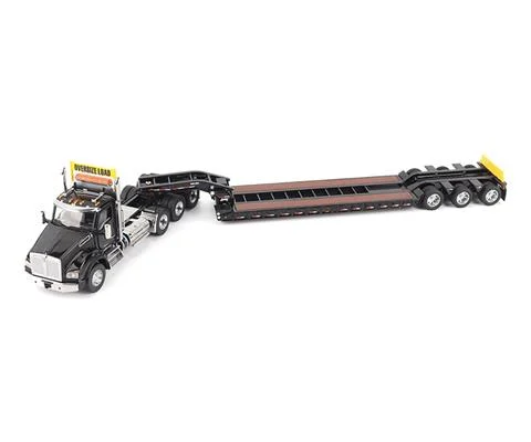 Kenworth T880 SBFA Daycab Tridem Tractor in Black with Trail King TK120 HDG Lowboy Trailer - DIECAST MASTERS
