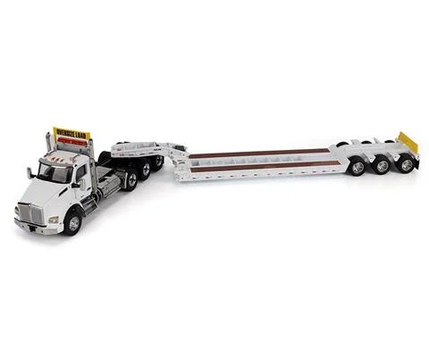Kenworth T880 SBFA Daycab Tridem Tractor in White with Trail King TK120 HDG Lowboy Trailer - DIECAST MASTERS