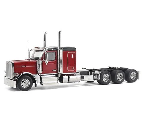 Peterbilt Model 589 131 BBC Configuration with 58 Sleeper and Tridem Axle Semi in Legendary Red - DIECAST MASTERS