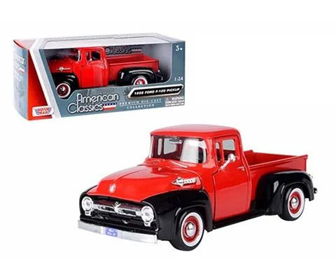 1956 Ford F100 Pickup in Red and Black with Whitewall Tires - MiJo