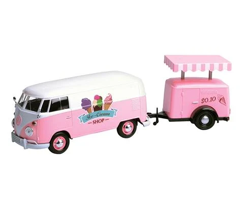 Ice Cream Shop - Volkswagen T1 Delivery Van with Ice Cream Trailer in Pink and White