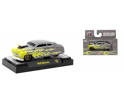 1949 Mercury Coupe in Grey with Yellow Flame Decorations - M2MACHINES