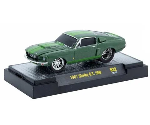 1967 Shelby GT 500 in Dark Green with Light Green Racing Stripes - M2MACHINES
