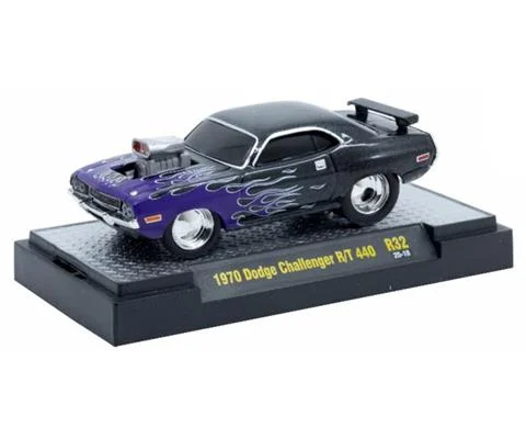 1970 Dodge Challenger R/T 440 in Black with Purple Flames - M2MACHINES