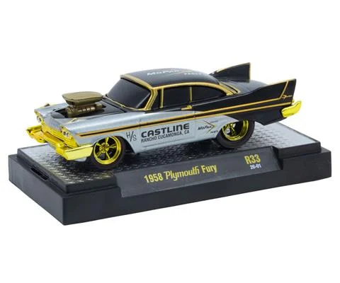 Castline - 1958 Plymouth Fury in Raw Body and Black with Gold Chrome Rims and Accents