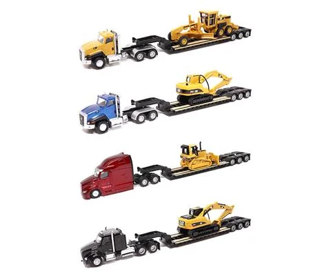 Caterpillar Machines with Tractor and Lowboy 4-Piece Case