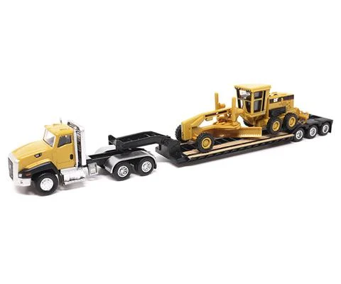 Caterpillar CT660 Day Cab Tractor with Lowboy Trailer and Caterpillar 163H Motor Grader - DIECAST MASTERS