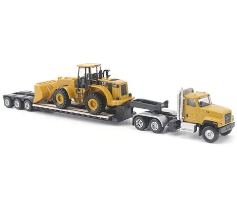 Caterpillar CT681 Day Cab Tractor with Lowboy Trailer and Cat 950G Wheel Loader - DIECAST MASTERS