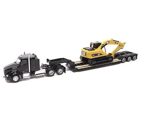 Kenworth T880 SBFS 40 Sleeper Tandem Tractor with Lowboy Trailer and Caterpillar 320D L Hydraulic Excavator - DIECAST MASTERS