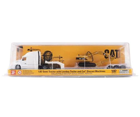 Peterbilt 579 in White with Lowboy Trailer and Caterpillar 315C Excavator - DIECAST MASTERS