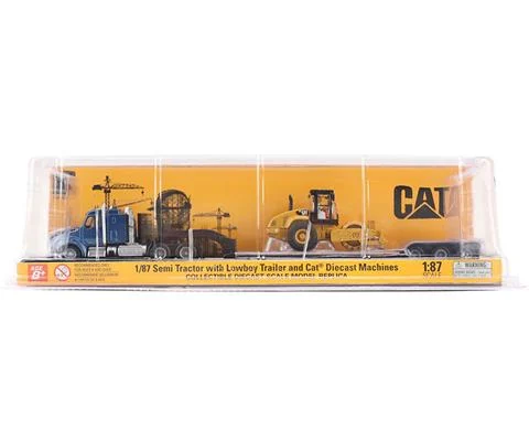 Kenworth T880 in Blue with Lowboy Trailer and Caterpillar Padfoot Roller - DIECAST MASTERS
