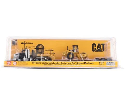 Kenworth T880 in Black with Lowboy Trailer and Caterpillar Roller - DIECAST MASTERS