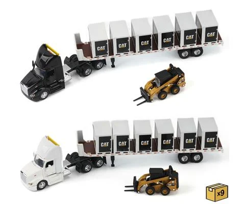 Caterpillar - Peterbilt 579 Tractor with Flatbed Trailer and Skid Steer - 18-Piece Factory Sealed CASE