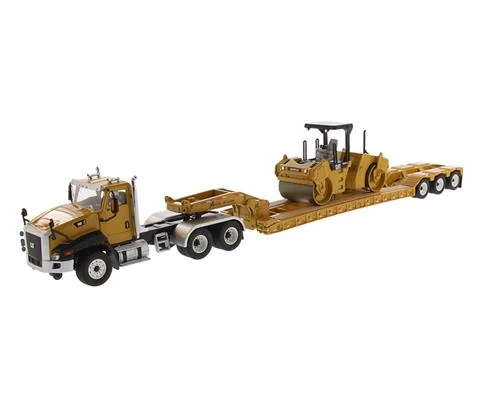 Caterpillar CT660 Day Cab with XL 120 Low-Profile HDG Lowboy Trailer and Cat CB-534D XW Vibratory Asphalt Compactor - Core