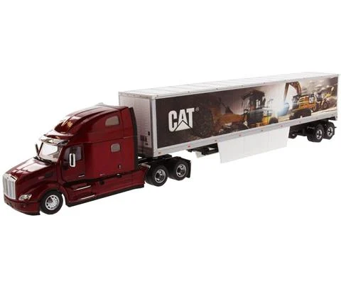 Peterbilt 579 Sleeper Cab in Red with Caterpillar Mural Dry Van Trailer - Transport Series