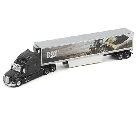 Peterbilt 579 Ultra Loft Tractor in Black with Caterpillar Mural Trailer - DIECAST MASTERS
