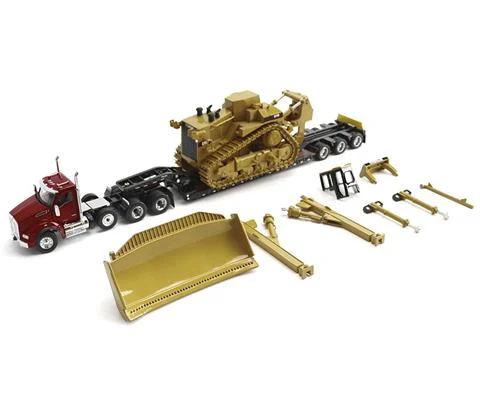 Kenworth T880 Cab Tandem and Trail King TK120 Lowboy with Caterpillar D11R Dozer Components Load - Transport Series