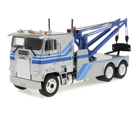 1984 Freightliner FLA 9664 Tow Truck in Silver with Blue Stripes - GREENLIGHT
