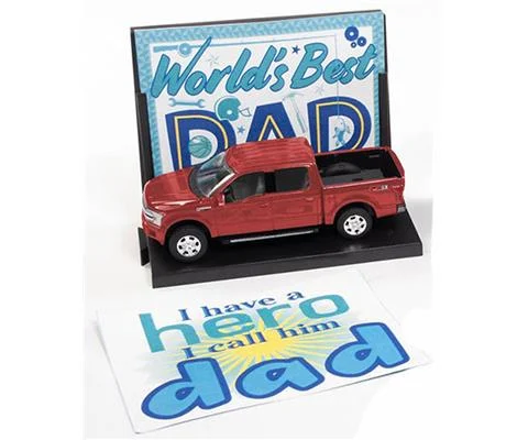 Worlds Best Dad - 2000 Ford F-150 Lariat Pickup Truck with Base and Trading Card in Red and Black with