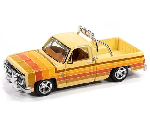 1981 Chevrolet Silverado Fleetside Lowered in Custom Cream with 5 Color Stripe Graphics - AUTO WORLD
