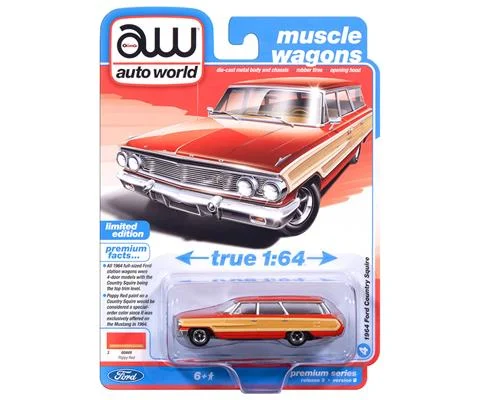 1964 Ford Country Squire in Poppy Red with Honey-Colored Wood Trim