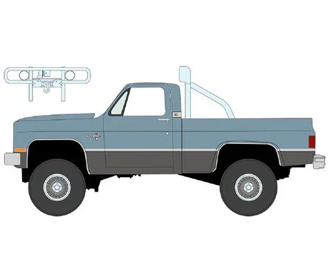 1987 Chevrolet Silverado Fleetside 4x4 Pickup Truck with Roll Bar and Push Bar in Light Blue with Steal Gray Lower - AUTO WORLD
