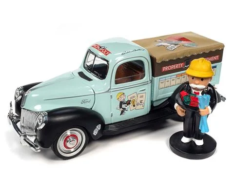 Monopoly - 1940 Ford Property Management Truck with Resin Figure in Light Green and Flat Black with Monopoly Graphics