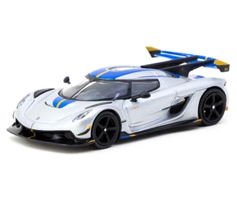Koenigsegg Jesko Attack in Silver with Yellow and Blue Deco - TARMAC WORKS