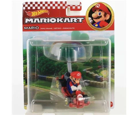 Mario in Pipe Frame Kart with Parachute Glider - HOT WHEELS