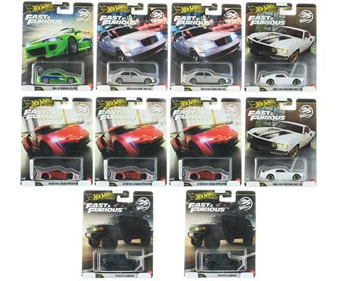 Hot Wheels Fast and Furious 25th Anniversary - 10-Piece Set in a Non-Returnable Factory-Sealed Case