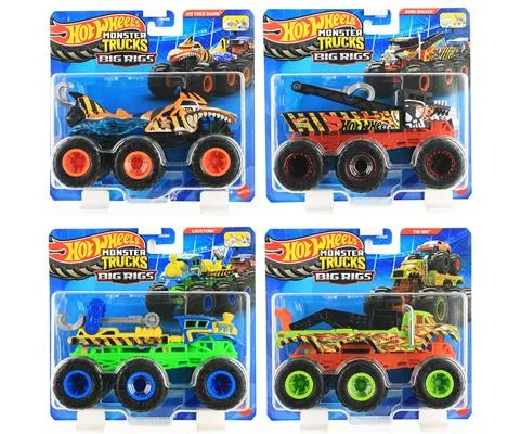 Hot Wheels Monster Trucks Big Rigs - 4-Piece Set in a Non-Returnable Factory-Sealed Case