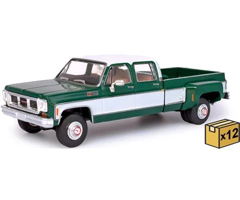 1973 GMC Sierra Grande 3500 Crew Cab Dually Pickup Truck in Glenwood Green and Frost White - IXO AMERICA
