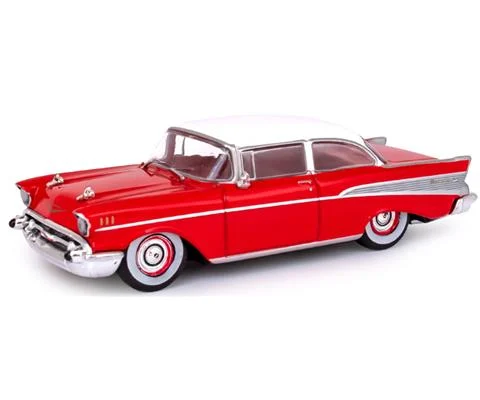 1957 Chevrolet Bel Air Sedan in Matador Red and India Ivory - IXO AMERICA