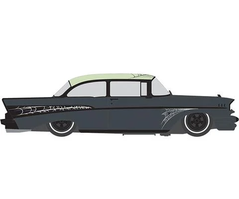 1957 Chevrolet Bel Air Lowrider in Dark Grey with Spiderweb Graphics - IXO AMERICA
