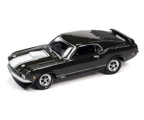 1970 Ford Mustang Mach 1 in Medium Ivy Green Poly with White 428 Hood Stripe - JOHNNY LIGHTNING