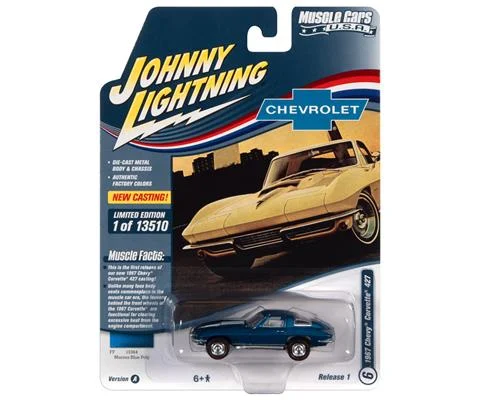 1967 Chevrolet Corvette in Marina Blue with White Stinger Hood Stripe - JOHNNY LIGHTNING