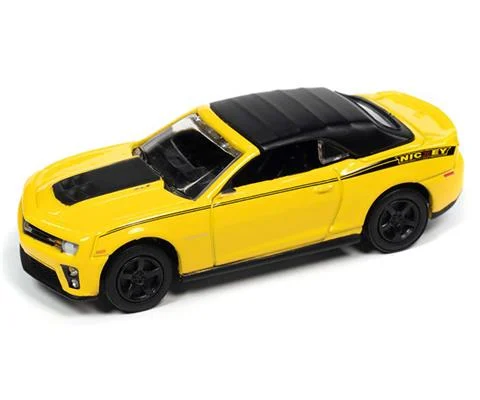 2013 NICKEY Chevrolet Camaro ZL1 Convertible in Rally Yellow with Gloss Black Nickey Side Stripes - JOHNNY LIGHTNING