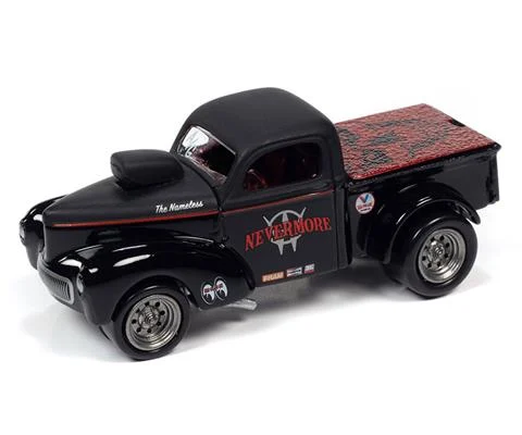 1941 Willys Gasser Pickup in Gloss Black and Flat Black with Metallic Red - Blacked Out