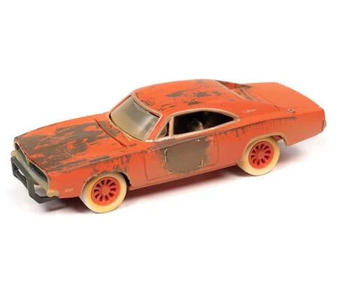 1969 Dodge Charger in Weathered Orange with Faded Graphics and Dirty White Lightning Tires - JOHNNY LIGHTNING