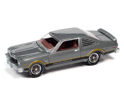 1976 Plymouth Road Runner in Silver Cloud Poly with Black Orange Side Stripes RR Side Script - JOHNNY LIGHTNING