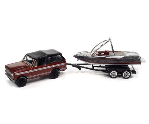 1979 International Scout II in Red and Black with Malibu Boat and Trailer - JOHNNY LIGHTNING