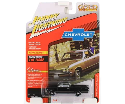 1967 Chevrolet El Camino in Gloss Black with White Interior and The Original White Lightning on tires - JOHNNY LIGHTNING