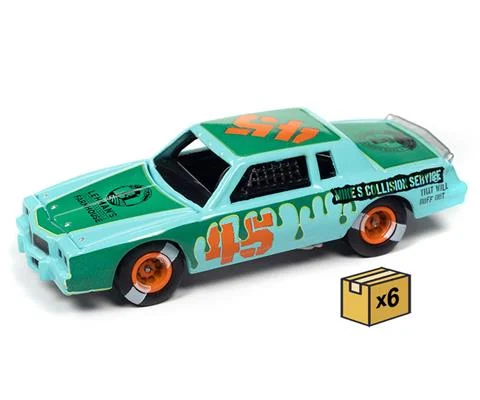 1982 Pontiac Grand Prix Stock Car in Light Blue with Green Graphics- Demolition Derby- 6 pieces in a Non-Returnable Factory-Sealed