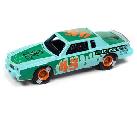 1982 Pontiac Grand Prix Stock Car in Light Blue with Green Graphics- Demolition Derby