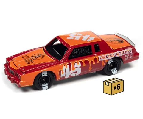 1982 Pontiac Grand Prix Stock Car in with Orange Graphics- Demolition Derby - 6 pieces in a Non-Returnable Factory-Sealed